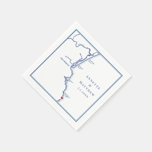Serviette En Papier Ogunquit Maine Map Mariage élégant (Coin)