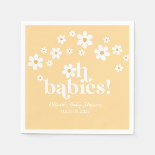Serviette En Papier Oh Babies boho Daisy jaune jumeaux Baby shower (Devant)