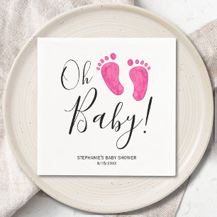 Serviette En Papier Oh Baby Baby shower rose pieds