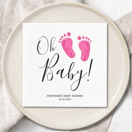 Serviette En Papier Oh Baby Baby shower rose pieds