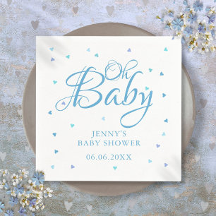 Serviette En Papier Oh Baby Blue Love Hearts Baby shower / Saupoudrer