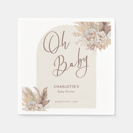 Serviette En Papier Oh Baby Boho Pampas Grass Baby shower neutre (Devant)