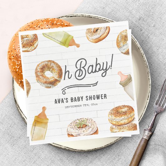 Serviette En Papier Oh Baby Bottles & Bagels Baby shower Brunch