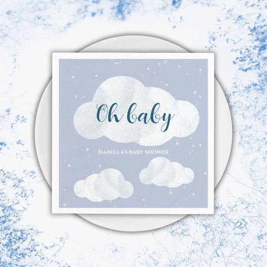 Serviette En Papier Oh Baby Boy Blue Clouds Sky Stars Baby shower