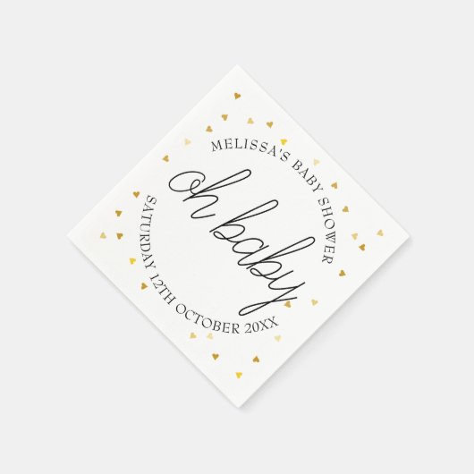 Serviette En Papier Oh Baby Chic Script Gold Heart Baby shower (Coin)