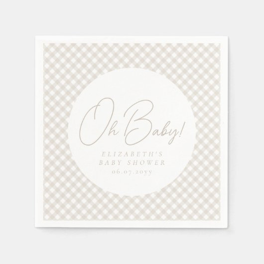 Serviette En Papier Oh baby cute blue gingham baby shower (Devant)