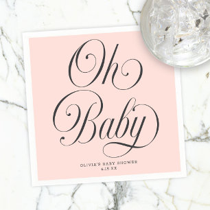 Serviette En Papier Oh Baby écriture élégante rose fuchsia Fête de béb