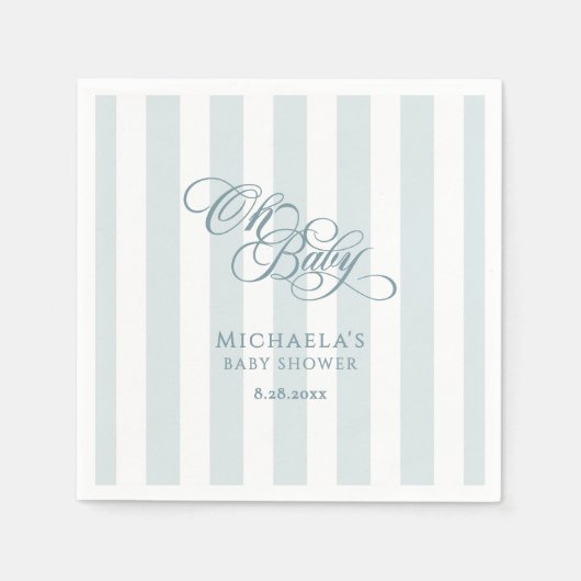 Serviette En Papier Oh Baby Elegant Script & Stripes Baby shower (Devant)