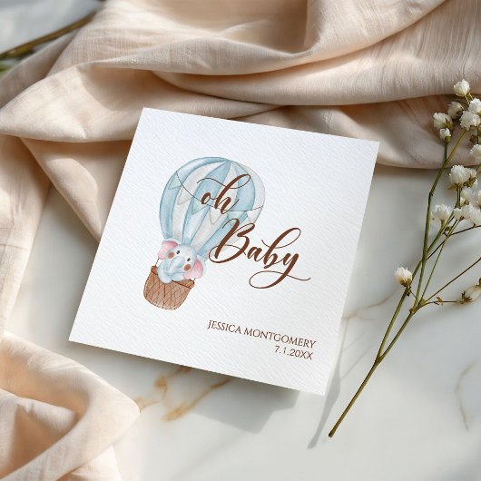 Serviette En Papier Oh Baby Elephant in Hot Air Balloon Baby Shower