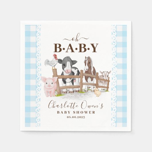 Serviette En Papier Oh Baby Farm Animals Barnyard Baby shower serviett (Devant)