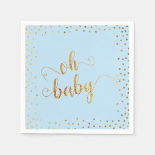 Serviette En Papier "Oh Baby" Faux Gold Foil Confetti Bébé Douche Bl