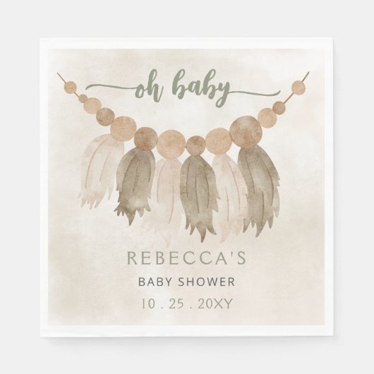 Serviette En Papier Oh Baby Genre Neutre Boho Baby shower Invitation (Devant)