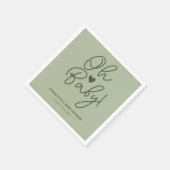 Serviette En Papier Oh Baby moderne Sage Baby shower vert personnalisé (Coin)