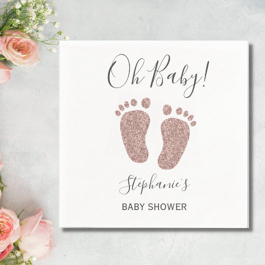 Serviette En Papier Oh Baby Parties scintillant rose Baby shower servi