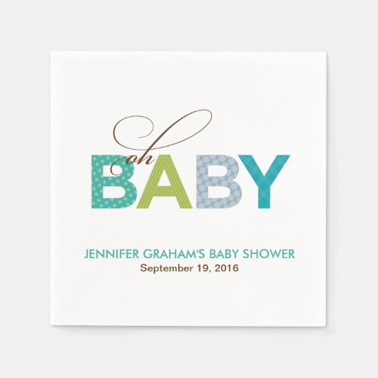Serviette En Papier Oh Baby Patterned Baby shower Napkin à Aqua (Devant)