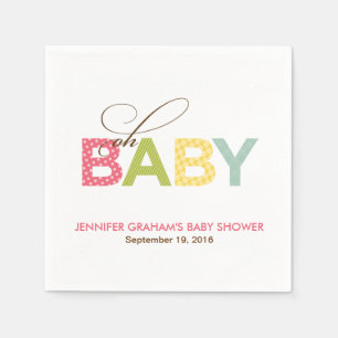 Serviette En Papier Oh Baby Patterned Baby shower Napkin en rose