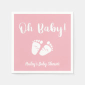 Serviette En Papier Oh Baby Pieds | Baby shower blanc rose fille (Devant)