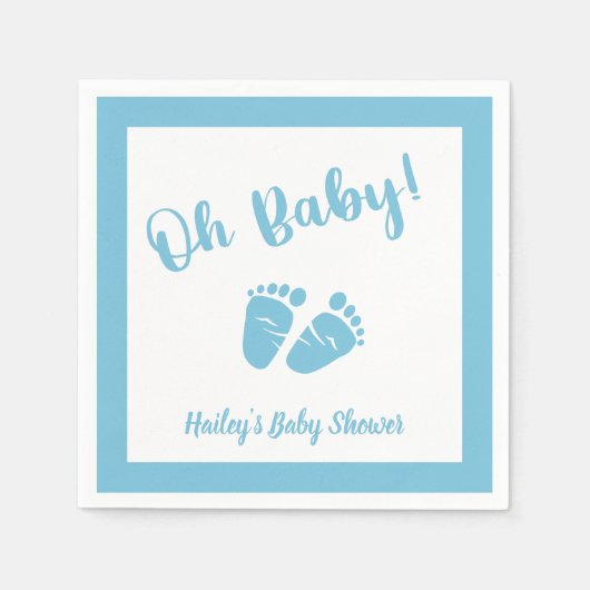 Serviette En Papier Oh Baby Pieds | Baby shower bleu garçon (Devant)