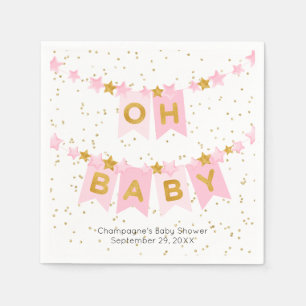 Serviette En Papier Oh Baby Pink Bunting Flags Baby shower