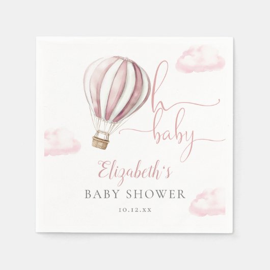 Serviette En Papier Oh Baby Pink Hot Air Balloon Girl Baby shower (Devant)