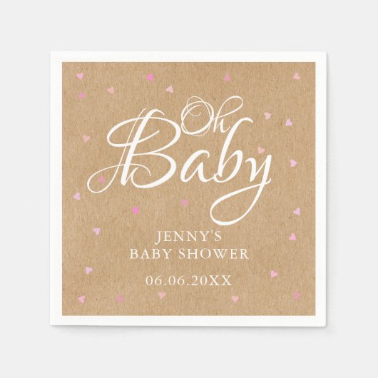Serviette En Papier Oh Baby Pink Love Hearts Baby shower / Saupoudrer (Devant)