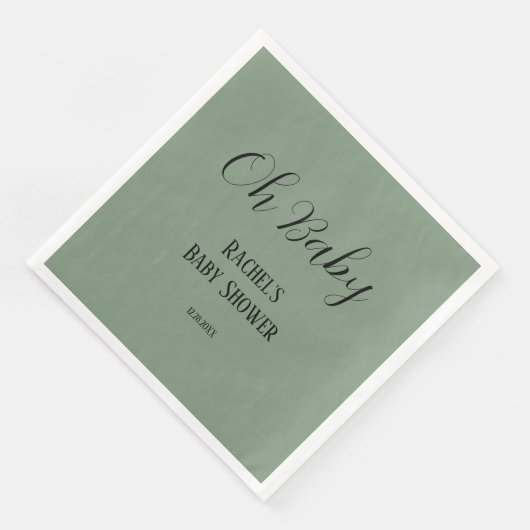 Serviette En Papier Oh Baby Sage Green Script mignon Baby shower moder (Coin)