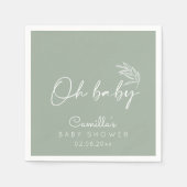 Serviette En Papier Oh Baby Sage Vert Baby shower moderne (Devant)