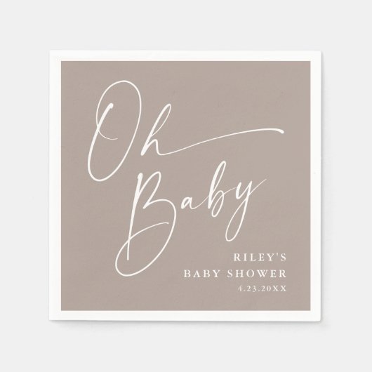Serviette En Papier Oh Baby Script Moderne Baby shower Neutre (Devant)