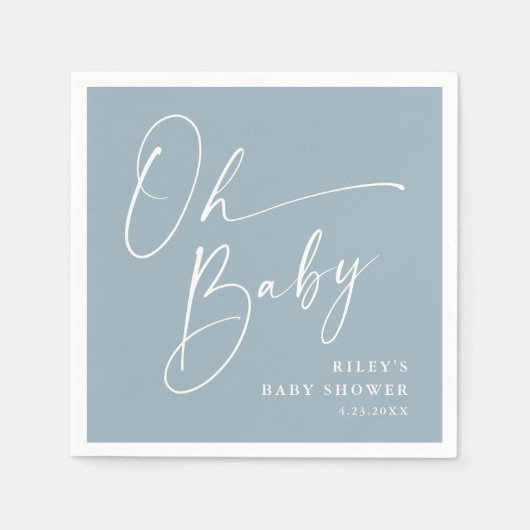 Serviette En Papier Oh Baby Script moderne Dusty Baby shower bleu (Devant)