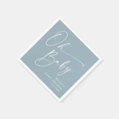 Serviette En Papier Oh Baby Script moderne Dusty Baby shower bleu (Coin)