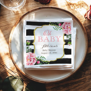Serviette En Papier Oh Baby shower Blush rose Floral Grilles Or