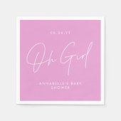 Serviette En Papier oh Baby shower fille script cerise rose élégant (Devant)