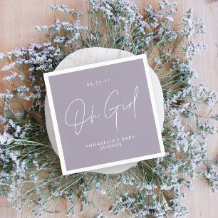 Serviette En Papier oh Baby shower fille script lilas violet élégant