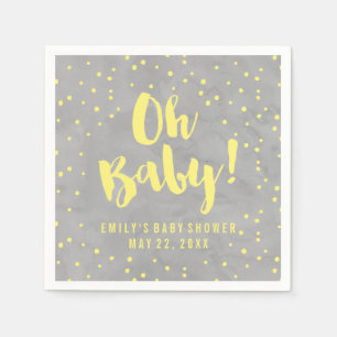 Serviette En Papier Oh baby shower gris et jaune de bébé d'aquarelle