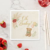 Serviette En Papier Oh Baby Shower Napkins with Teddy Bear & Pampas (En situation)