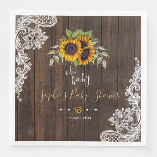 Serviette En Papier Oh BABY Sunflowers Bouquet BABY SHOWER dentelle en (Devant)