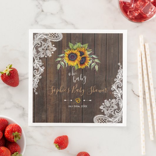Serviette En Papier Oh BABY Sunflowers Bouquet BABY SHOWER dentelle en (En situation)