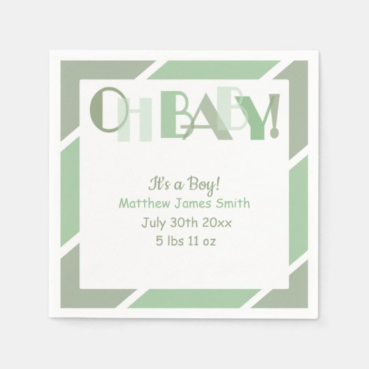 Serviette En Papier Oh Baby Typographie Vert Baby shower moderne (Devant)