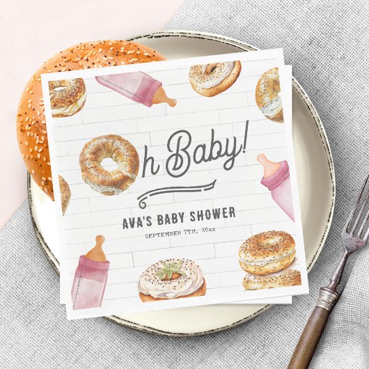 Serviette En Papier Oh Bébé Bouteilles & Bagels Fille Baby shower Brun