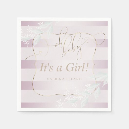 Serviette En Papier OH Bébé ! Calligraphie Ombré Rose Pink Stripes (Devant)
