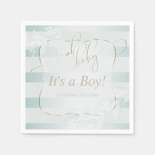 Serviette En Papier OH Bébé ! Calligraphie Ombré Turquoise Bleu (Devant)