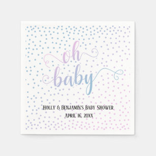 Serviette En Papier "Oh Bébé!" Confettis Rose et Bleu, Noms & Date