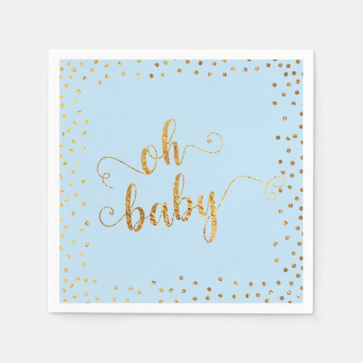 Serviette En Papier "Oh Bébé" Faux Gold Foil Confetti Bébé Douche Bleu (Devant)