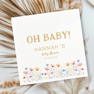 Serviette En Papier OH BÉBÉ ! Fleur sauvage frais   Baby shower blanc