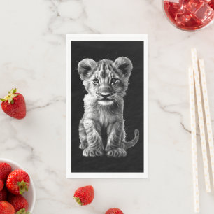 Serviette En Papier Oh Bébé Gros Chat Cub Gris Noir