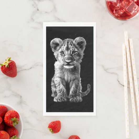 Serviette En Papier Oh Bébé Gros Chat Cub Gris Noir (En situation)