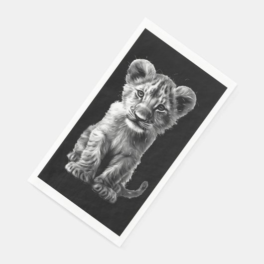 Serviette En Papier Oh Bébé Gros Chat Cub Gris Noir (Coin)