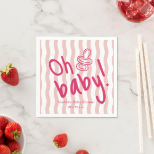Serviette En Papier Oh Bébé Rayures Ondulées Roses Baby Shower
