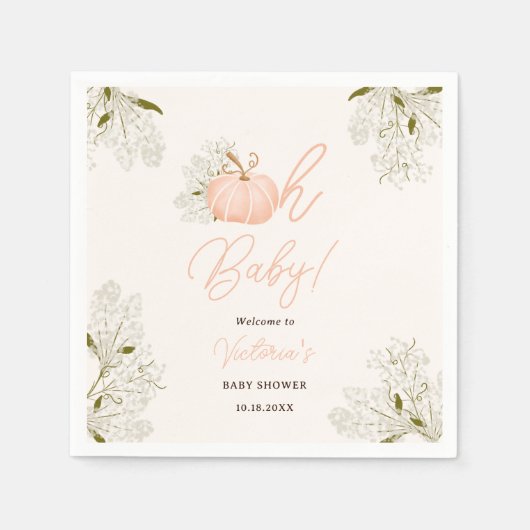 Serviette En Papier Oh Bébé rose citrouille baby shower floral fille (Devant)