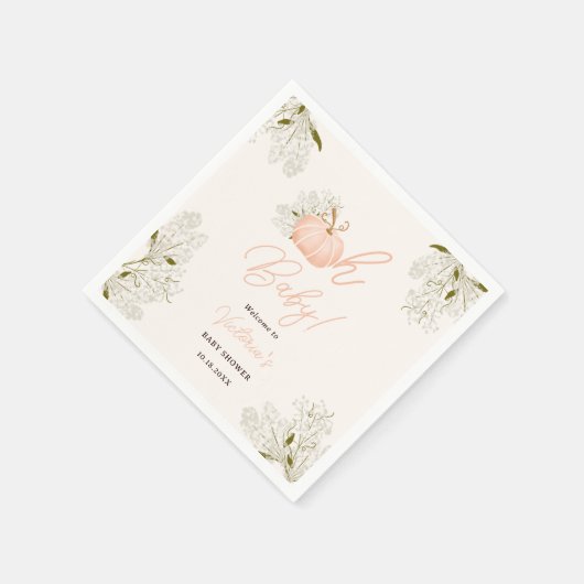 Serviette En Papier Oh Bébé rose citrouille baby shower floral fille (Coin)